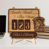 Books Read This Year Tracker - Wooden Sign with '“Books Are My Therapy'� Quote, Personalized Library Counter, Gothic Book Lover Gift