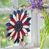 Patriotic Acrylic Suncatcher, American Flag Flower Window Decor, Red White Blue Stained Glass Art, 4th of July Home Decoration