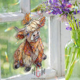 Highland Cow Acrylic Suncatcher, Cute Calf Window Decor, Stained Glass Style Farm Animal Art, Butterfly Gift for Country Home
