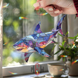 Shark Acrylic Suncatcher, Ocean Marine Window Decor, Stained Glass Style Sea Life Art, Beach House Gift for Ocean and Shark Lovers