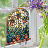 Plant Window Acrylic Suncatcher, Stained Glass Style Garden Decor, Hanging Pot Art, Botanical Window Panel Gift for Plant Lovers