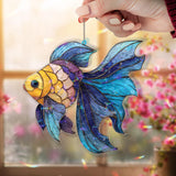 Colorful Fish Acrylic Suncatcher, Stained Glass Style Goldfish Window Hanging, Ocean Sea Life Home Decor Gift for Aquarium Lovers