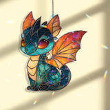 Baby Dragon Acrylic Suncatcher, Stained Glass Style Cute Fantasy Dragon with Bright Wings, Magical Window Hanging Home Decor Gift
