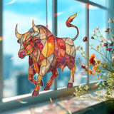Bull Acrylic Suncatcher, Stained Glass Style Powerful Taurus Bull Window Hanging, Rustic Zodiac Animal Decor Gift for Home