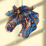 Horse Head Acrylic Suncatcher, Stained Glass Style Majestic Blue Stallion Window Hanging, Equestrian Western Rustic Home Decor Gift