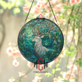 Snail and Mushroom Stained Glass Suncatcher, Round Woodland Nature Window Hanging, Whimsical Forest Animal Home Decor Gift