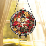 Hibiscus Sunset Stained Glass Suncatcher, Round Ocean Beach Window Hanging with Tropical Flowers, Colorful Coastal Home Decor Gift