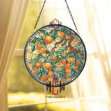 Autumn Lantern Stained Glass Suncatcher, Round Mushroom and Fall Leaves Window Hanging, Woodland Nature Rustic Home Decor Gift