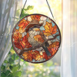 Autumn Bird Stained Glass Suncatcher, Fall Leaves Window Art, Cowboy Hat Sun Catcher, Rustic Glass Decor, Woodland Nature Gift