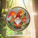 Gnome Stained Glass Suncatcher, Mushroom Garden Window Art, Whimsical Sun Catcher, Fairy Cottage Decor, Handmade Nature Gift