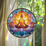 Lotus Meditation Stained Glass Suncatcher, Yoga Window Art, Spiritual Sun Catcher, Chakra Glass Decor, Mindfulness Gift, Zen Home Decor