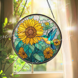 Hummingbird Stained Glass Suncatcher, Sunflower Window Art, Nature Sun Catcher, Garden Glass Decor, Colorful Bird Gift, Floral Home Art