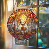 Deer Stained Glass Suncatcher, Autumn Forest Window Art, Woodland Sun Catcher, Nature Glass Decor, Rustic Cabin Gift, Fall Home Decor