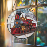 Steam Train Stained Glass Suncatcher, Vintage Locomotive Window Art, Railway Sun Catcher, Retro Glass Decor, Gift for Train Lovers