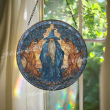 Wizard Stained Glass Suncatcher, Fantasy Magic Window Art, Mystic Sun Catcher, Blue Sorcerer Glass Decor, Gift for Fantasy Lovers