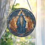Wizard Stained Glass Suncatcher, Fantasy Magic Window Art, Mystic Sun Catcher, Blue Sorcerer Glass Decor, Gift for Fantasy Lovers