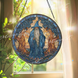 Wizard Stained Glass Suncatcher, Fantasy Magic Window Art, Mystic Sun Catcher, Blue Sorcerer Glass Decor, Gift for Fantasy Lovers