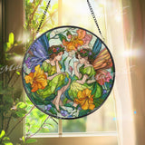 Fairy Stained Glass Suncatcher, Fantasy Flower Art, Whimsical Window Hanging, Enchanted Garden Decor, Magical Gift for Her