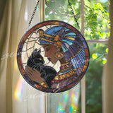 Egyptian Queen Stained Glass Suncatcher, Black Cat Window Art, Goddess Bastet Decor, Mystical Glass Ornament, Regal Home Gift