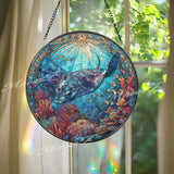 Running Horses Stained Glass Suncatcher, Ocean Sunset Window Art, Wild Horse Decor, Beach Scene Glass Ornament, Nature Gift