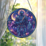 Moon Knight Stained Glass Suncatcher, Celestial Warrior Art, Fantasy Window Hanging, Starry Night Decor, Gothic Gift for Him