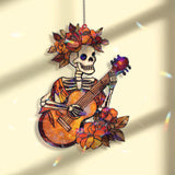 Skeleton Guitarist Acrylic Suncatcher, Day of the Dead Woman Window Hanging, Floral Mexican Art, Colorful Acrylic Home Decor Gift