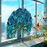 Tree of Life Acrylic Suncatcher, Blue Green Nature Window Hanging, Spiritual Symbol Art, Sacred Geometry Acrylic Home Decor Gift