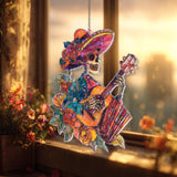 Skeleton Guitarist Acrylic Suncatcher, Day of the Dead Mariachi Window Hanging, Colorful Mexican Folk Art Acrylic Home Decor Gift