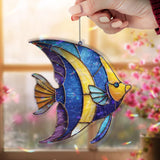 Tropical Fish Acrylic Suncatcher, Blue Yellow Ocean Window Hanging, Coastal Beach Decor, Colorful Marine Acrylic Home Art Gift