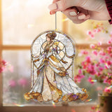 Elegant Lady Acrylic Suncatcher, Victorian Woman Window Hanging, Gold White Dress Art Nouveau Acrylic Home Decor Gift
