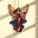 Guardian Angel Acrylic Suncatcher, Elegant Red and Gold Winged Woman Window Hanging, Celestial Spiritual Acrylic Home Decor Gift