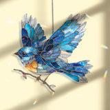 Bluebird Acrylic Suncatcher, Bright Flying Bird Window Decor, Stained Glass Style Nature Art Gift for Bird Lover Home Decoration