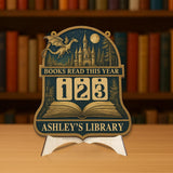 Books Read This Year Tracker - Wooden Castle and Dragon Library Sign, Fantasy Book Counter, Personalized Gift for Readers, Book Lover Gift