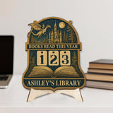 Books Read This Year Tracker - Wooden Castle and Dragon Library Sign, Fantasy Book Counter, Personalized Gift for Readers, Book Lover Gift