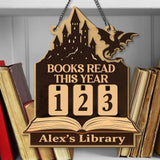 Books Read This Year Tracker - Dragon Castle Reading Sign, Fantasy Wooden Library Counter, Book Lover Gift, Medieval Reading Decor