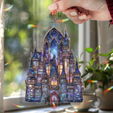 Fairy Tale Castle Acrylic Suncatcher, Stained Glass Style Fantasy Window Hanging, Enchanted Home Decor Gift for Magic Lovers