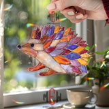Hedgehog Acrylic Suncatcher, Stained Glass Style Animal Window Hanging, Colorful Woodland Decor Gift for Nature and Animal Lovers
