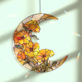 Crescent Moon Poppy Acrylic Suncatcher, Stained Glass Style Orange Floral Window Hanging, Bright Flower Home Decor Gift