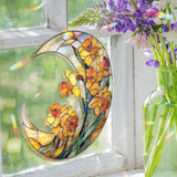 Crescent Moon Daffodil Acrylic Suncatcher, Stained Glass Style Yellow Floral Window Hanging, Spring Flower Home Decor Gift