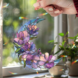 Crescent Moon Magnolia Acrylic Suncatcher, Stained Glass Style Purple Floral Window Hanging, Elegant Flower Home Decor Gift
