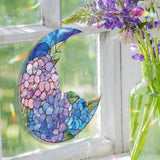 Crescent Moon Hydrangea Acrylic Suncatcher, Stained Glass Style Blue Purple Floral Window Hanging, Garden Flower Home Decor Gift
