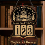Books Read This Year Tracker - Gothic Skeleton Sitting Reading Sign, Just One More Chapter Library Counter, Spooky Book Lover Gift