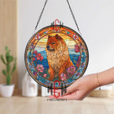 Chow Chow Dog Glass Suncatcher, Stained Glass Style Window Art, Floral Pet Ornament, Bright Sunset Dog Lover Gift, Home Decor