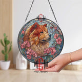 Chow Chow Dog Glass Suncatcher, Stained Glass Window Art, Sunset Floral Pet Ornament, Vibrant Dog Lover Gift, Home Window Decor
