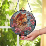 Chow Chow Dog Glass Suncatcher, Stained Glass Window Art, Sunset Floral Pet Ornament, Vibrant Dog Lover Gift, Home Window Decor