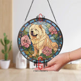 Chow Chow Stained Glass Suncatcher, Floral Dog Window Art, Pink Magnolia Pet Ornament, Elegant Dog Lover Gift, Home Window Decor