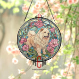 Chow Chow Stained Glass Suncatcher, Dog Art Window Hanging, Floral Peony Pet Ornament, Elegant Dog Lover Gift, Home Window Decor