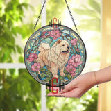 Chow Chow Stained Glass Suncatcher, Dog Art Window Hanging, Floral Peony Pet Ornament, Elegant Dog Lover Gift, Home Window Decor
