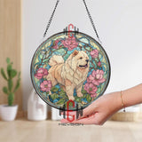 Chow Chow Stained Glass Suncatcher, Dog Art Window Hanging, Floral Peony Pet Ornament, Elegant Dog Lover Gift, Home Window Decor