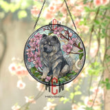 Black Chow Chow Stained Glass Suncatcher, Floral Dog Window Art, Cherry Blossom Pet Ornament, Unique Dog Lover Gift, Home Decor